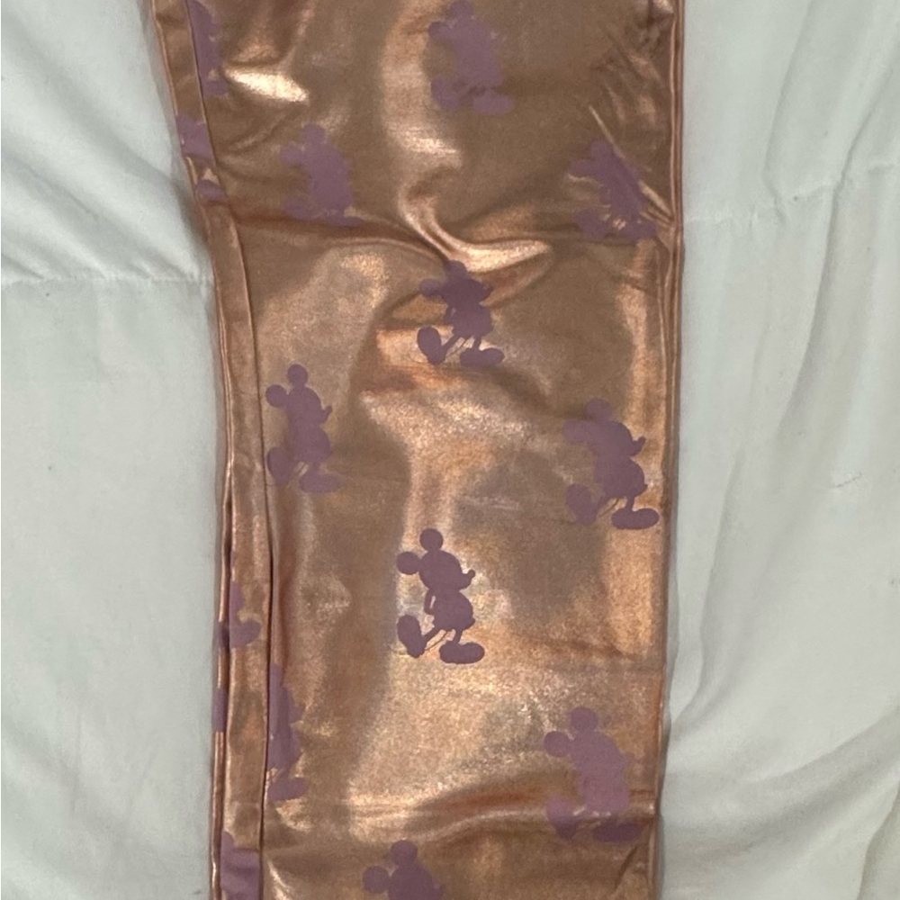 Disney Parks Shiny Bronze Leggings with Purple Mickey